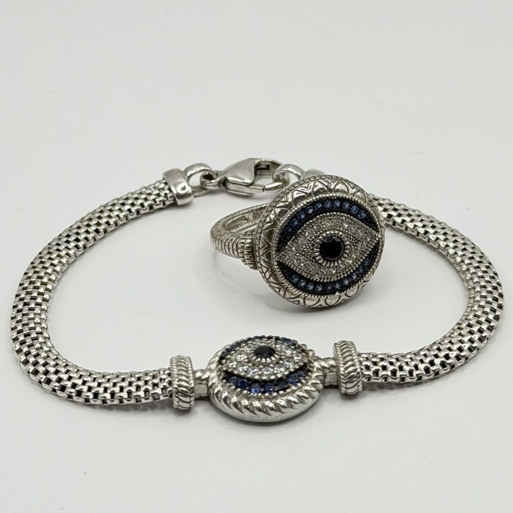 925 Evil Eye Bracelet 7" & Matching Ring Size 8 Set